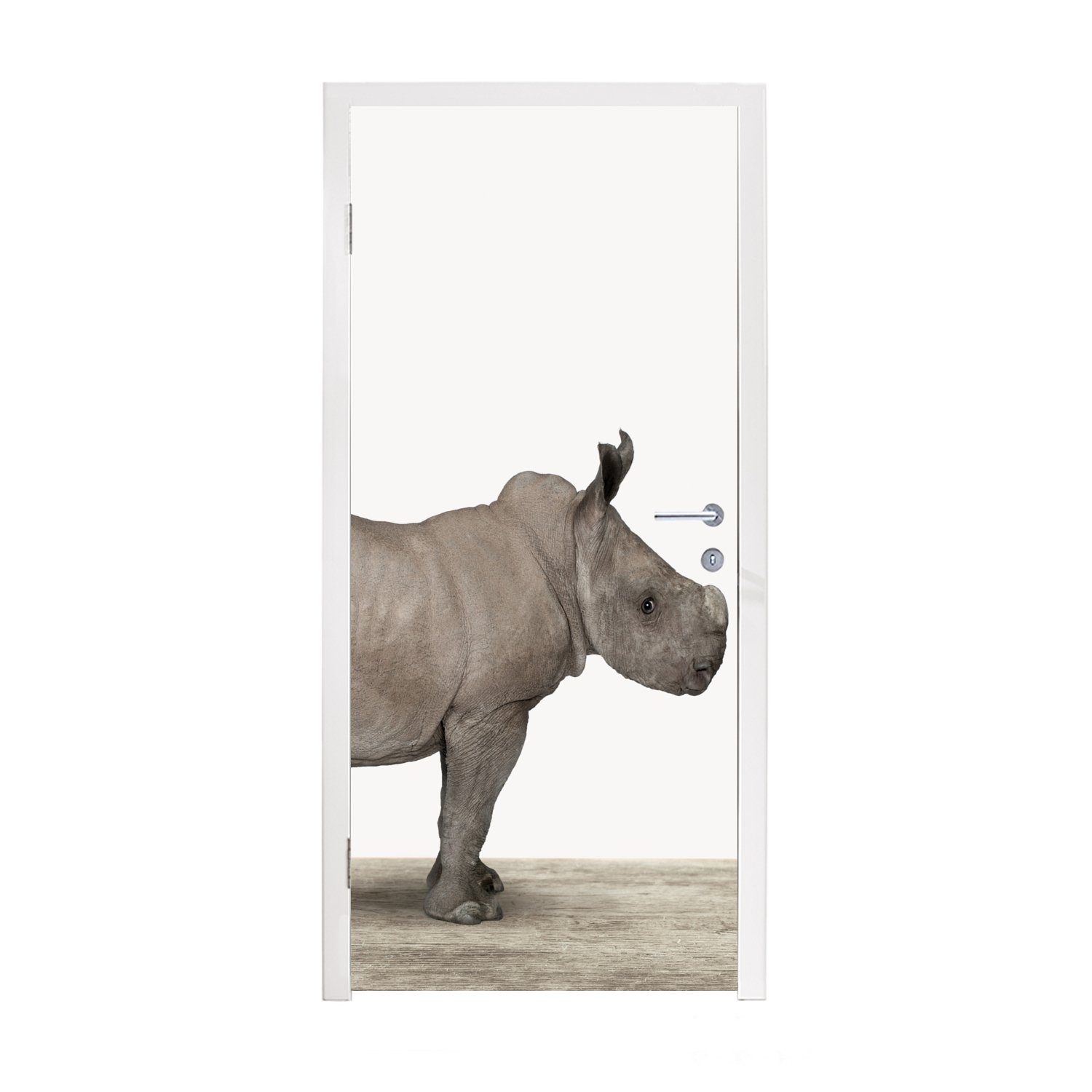 bedruckt, - cm St), Türtapete für Rhinozeros - Türaufkleber, 75x205 Jungen Tiere Tür, Matt, (1 MuchoWow Fototapete Mädchen, -