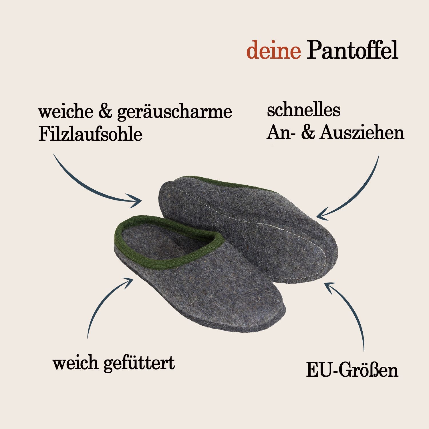 Pantoffelmann Wollfilz Pantoffel warme Filzpantoffeln Herren Damen Winter Hausschuh Pantoffel (1 Paar) Filzpantoffeln, Gästepantoffel besonders leicht