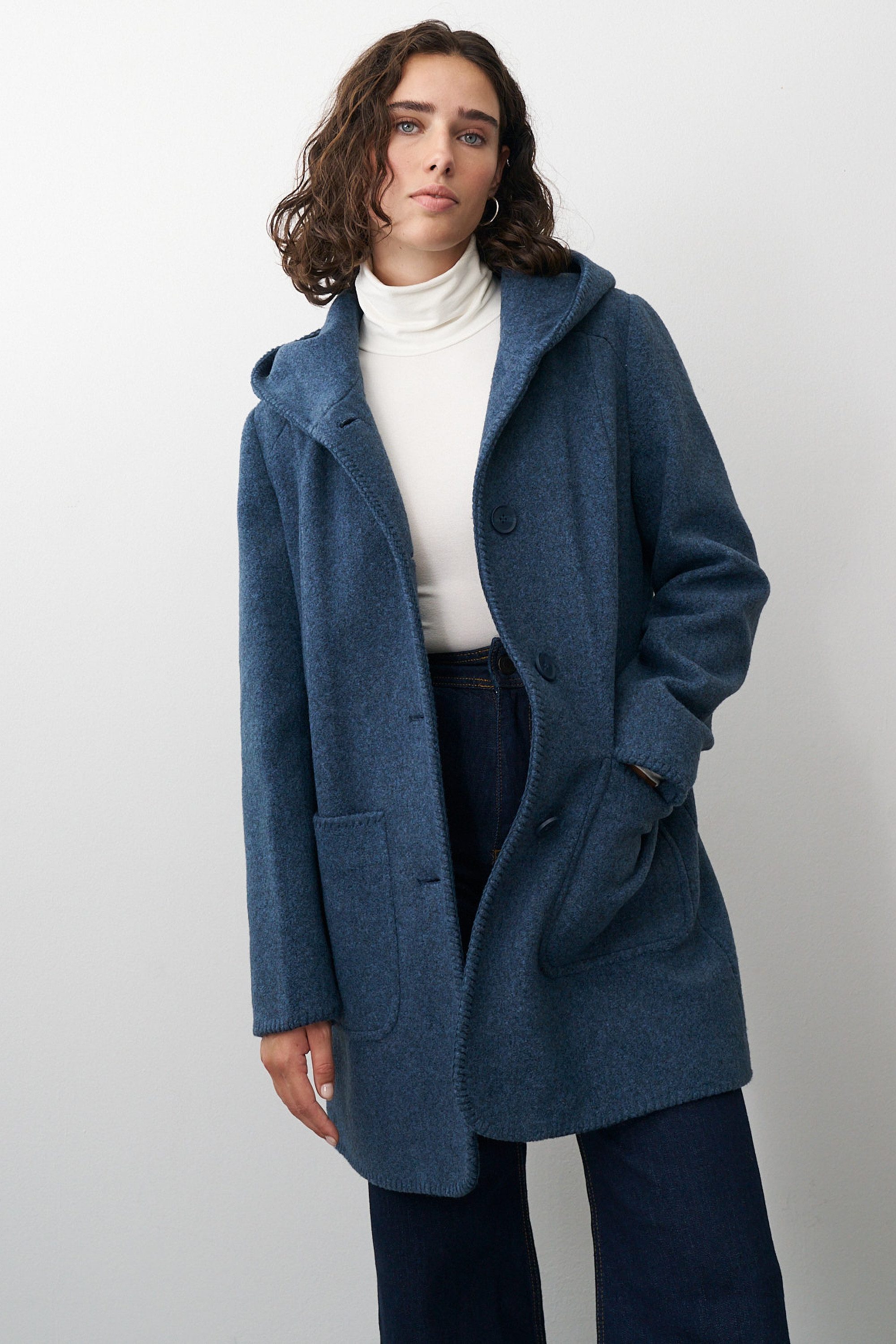 Barbara Lebek Kurzmantel Trenchcoat, Damenmantel oder Wollmantel mit Kapuze – Bild 3 von 5