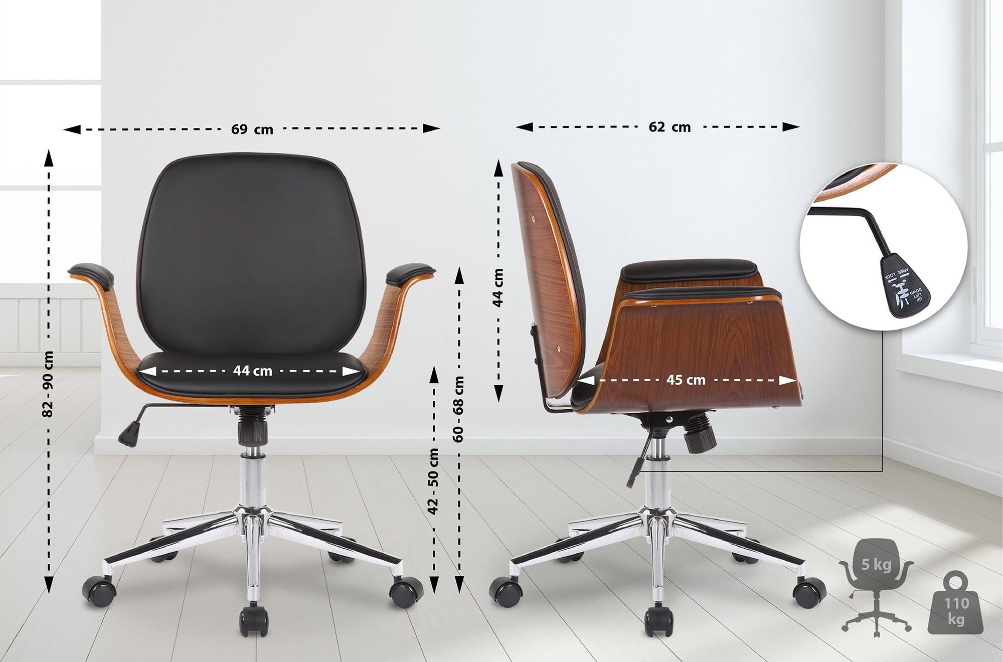 CLP Schreibtischstuhl Kemberg Kunstleder, gepolstert, Wippfunktion günstig online kaufen