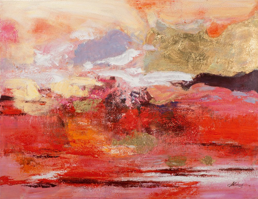 ArtUniverse Gemälde Leinwandbild Komposition In Rot Und Gold 115 x 150 cm, Abstrakt