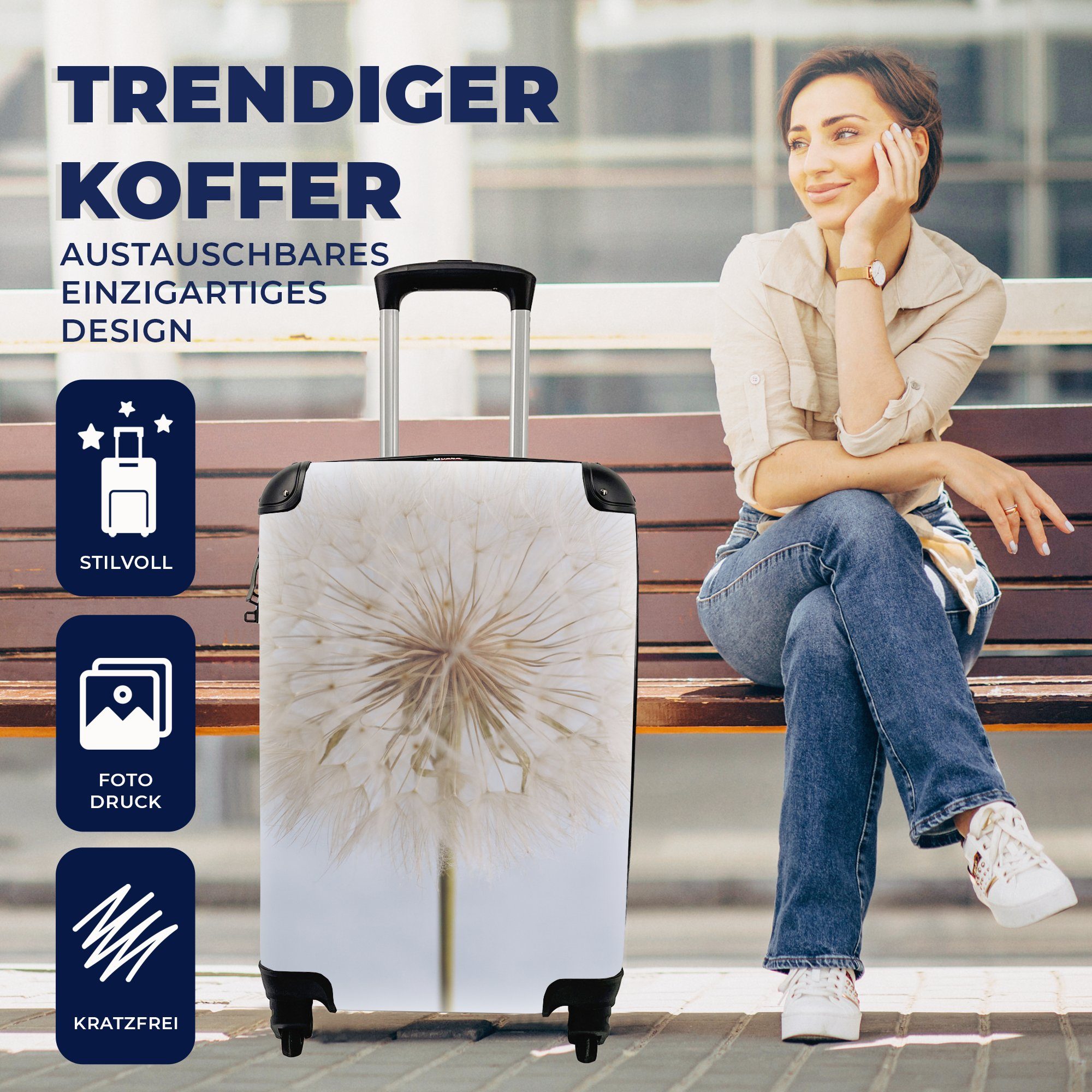 MuchoWow Handgepäckkoffer Blumen - Löwenzahn Reisetasche Handgepäck 4 Entwurf, Reisekoffer für - Trolley, rollen, mit Rollen, Ferien
