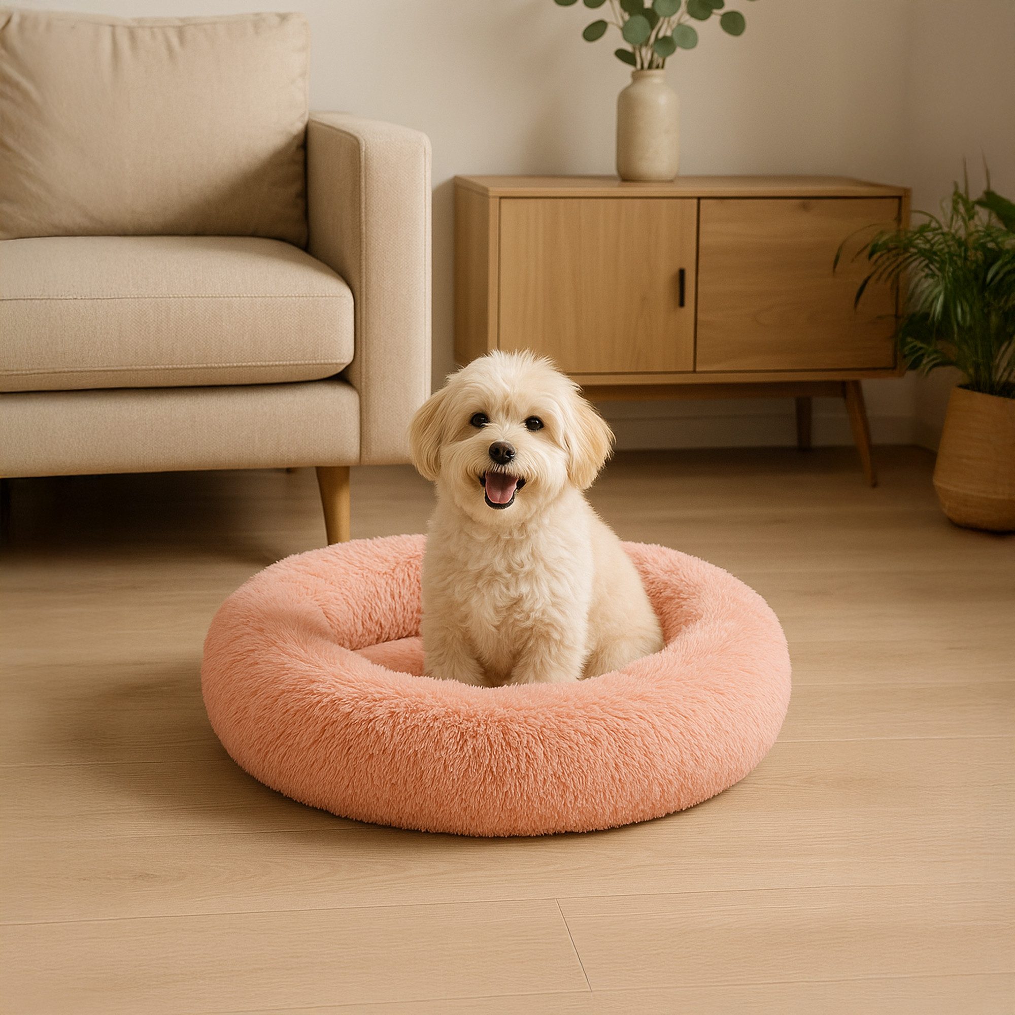 belviona Tierbett in Donut-Form mit ergonomischen Rand, 50 cm Durchmesser, altrosa, Polyester, Schlafen wie auf Wolken, mit weicher Füllung, Anti-Rutsch