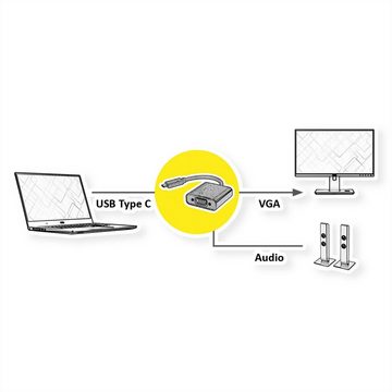 VALUE Display Adapter USB Typ C - VGA, Audio Audio- & Video-Adapter USB Typ C (USB-C) Männlich (Stecker) zu HD D-Sub 15-polig (HD-15), VGA Weiblich (Buchse), 10.0 cm