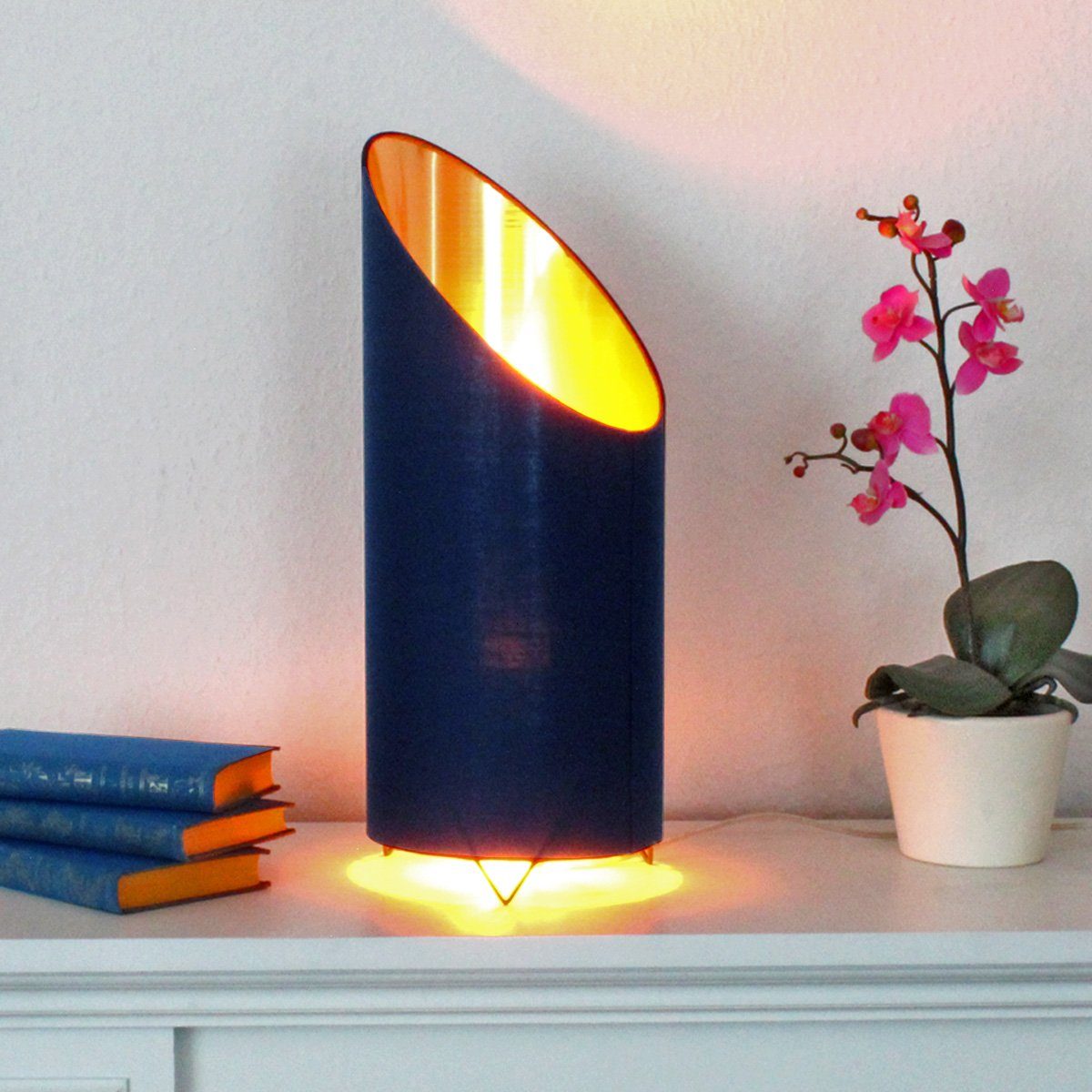 MARELIDA LED Dekolicht LED Flammenleuchte Dekoleuchte blau/gold  Fackelfunktion 43cm, ultra-warmweiß / bernstein (1800K bis 2100K)