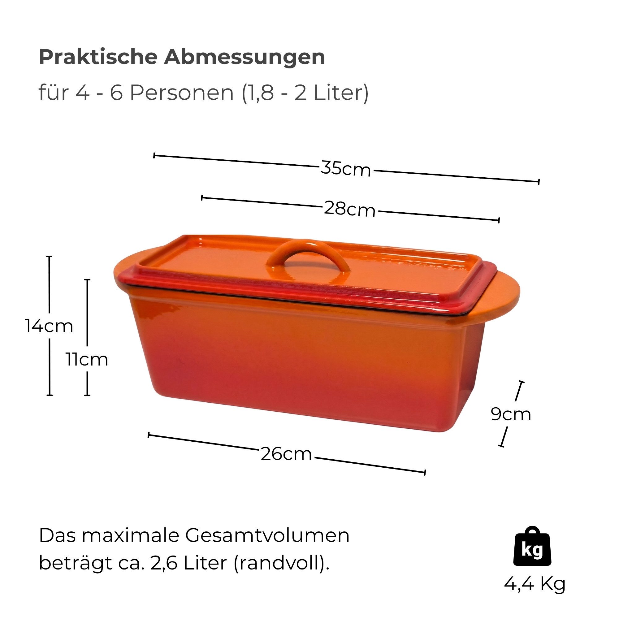 osoltus Kochtopf osoltus Brotback Kastenform Set Gusseisen Topf 29cm 2,6 Liter – Bild 3 von 5
