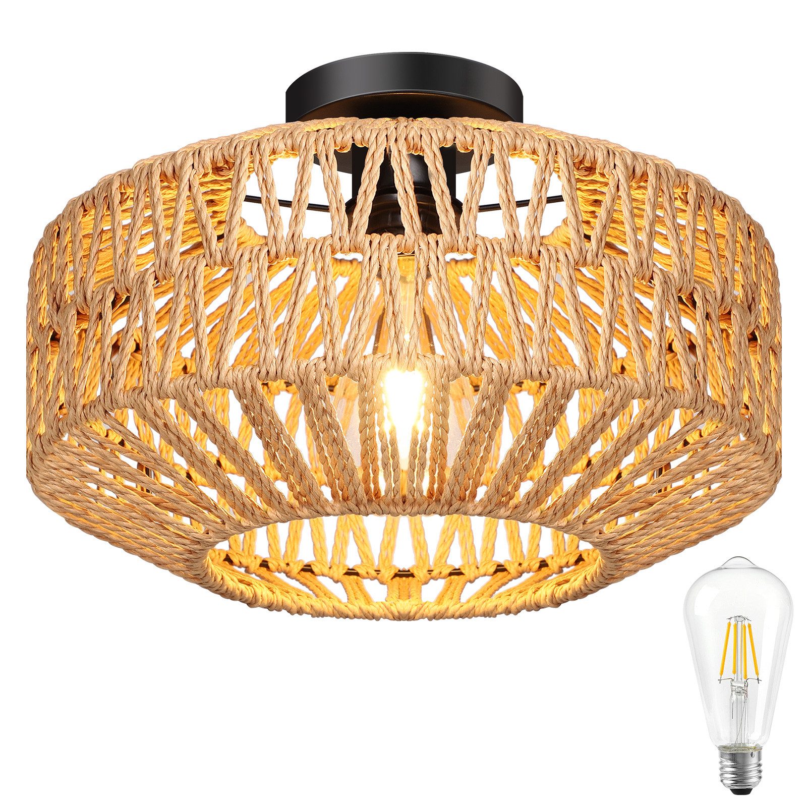 MUPOO Deckenleuchten Rattan Deckenlampe aus Rattan/Metall günstig online kaufen