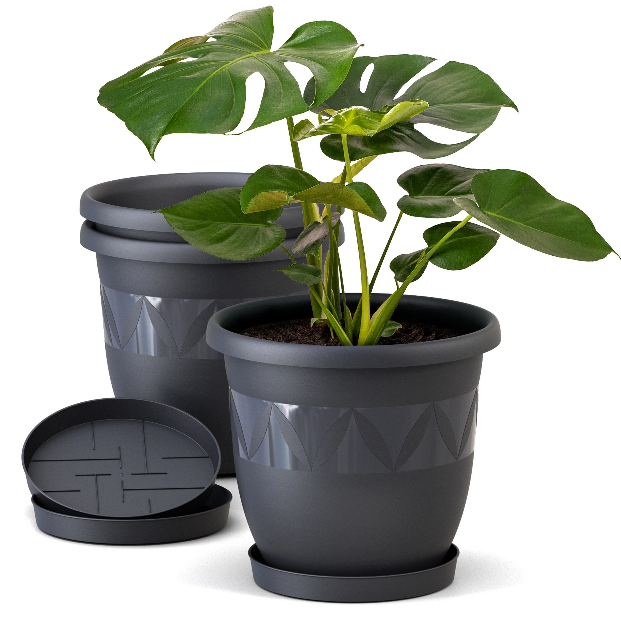 Plastard Плантатор 3er, 5er, 10er Sets, Blumentopf mit passenden Untersetzer 15 - 40 cm (3 St., Blumenkübel ist Witterungs-, frost- und UV-beständig)