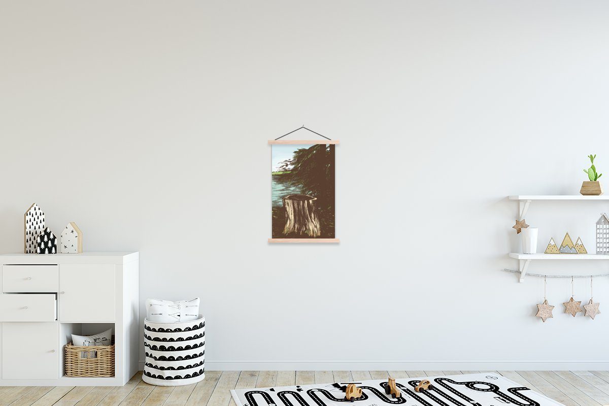 MuchoWow Poster Baum - Meer - Illustration, (1 St), Posterleiste, Textilposter für Wohnzimmer, Bilderleiste, Magnetisch | Poster