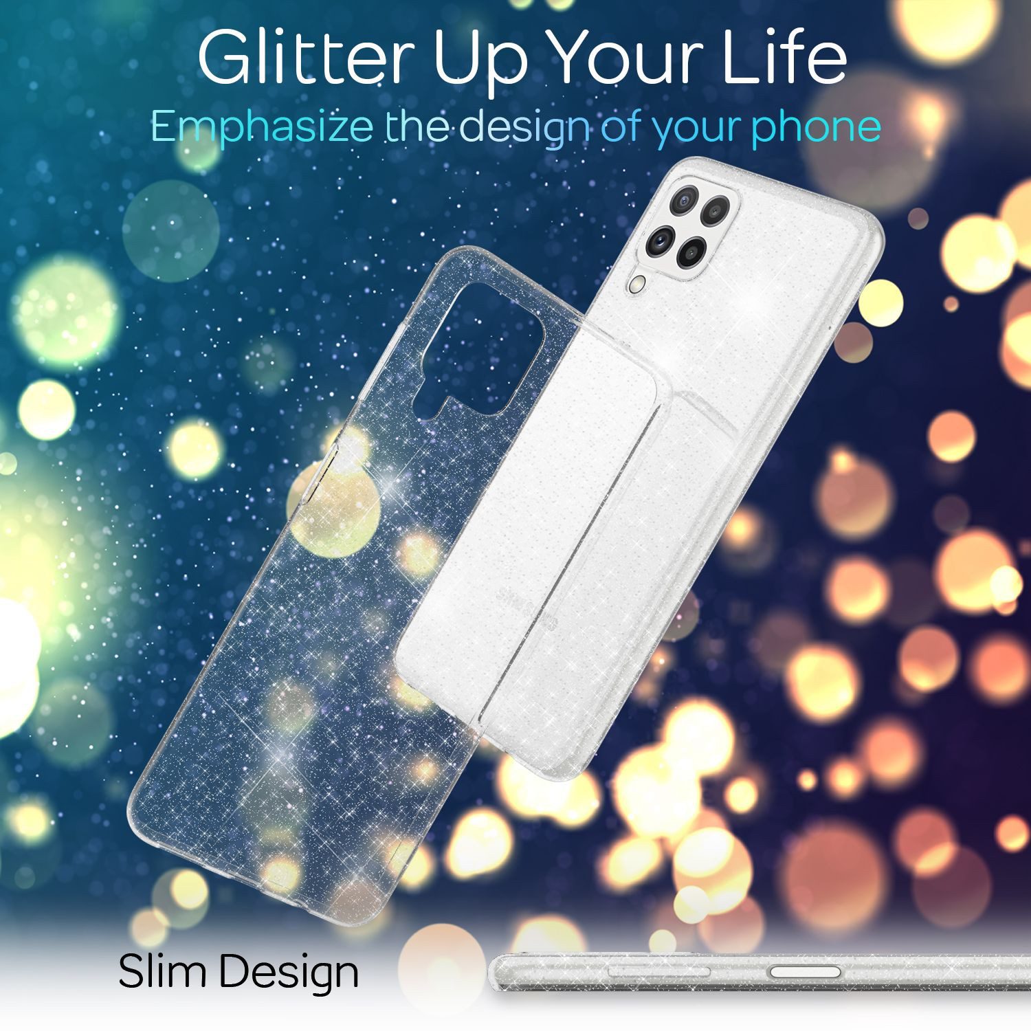 Nalia Smartphone-Hülle Samsung Galaxy A22 16,3 cm (6,4 Zoll), Klare Glitzer Hülle / Silikon Transparent / Glitter Cover / Bling Case