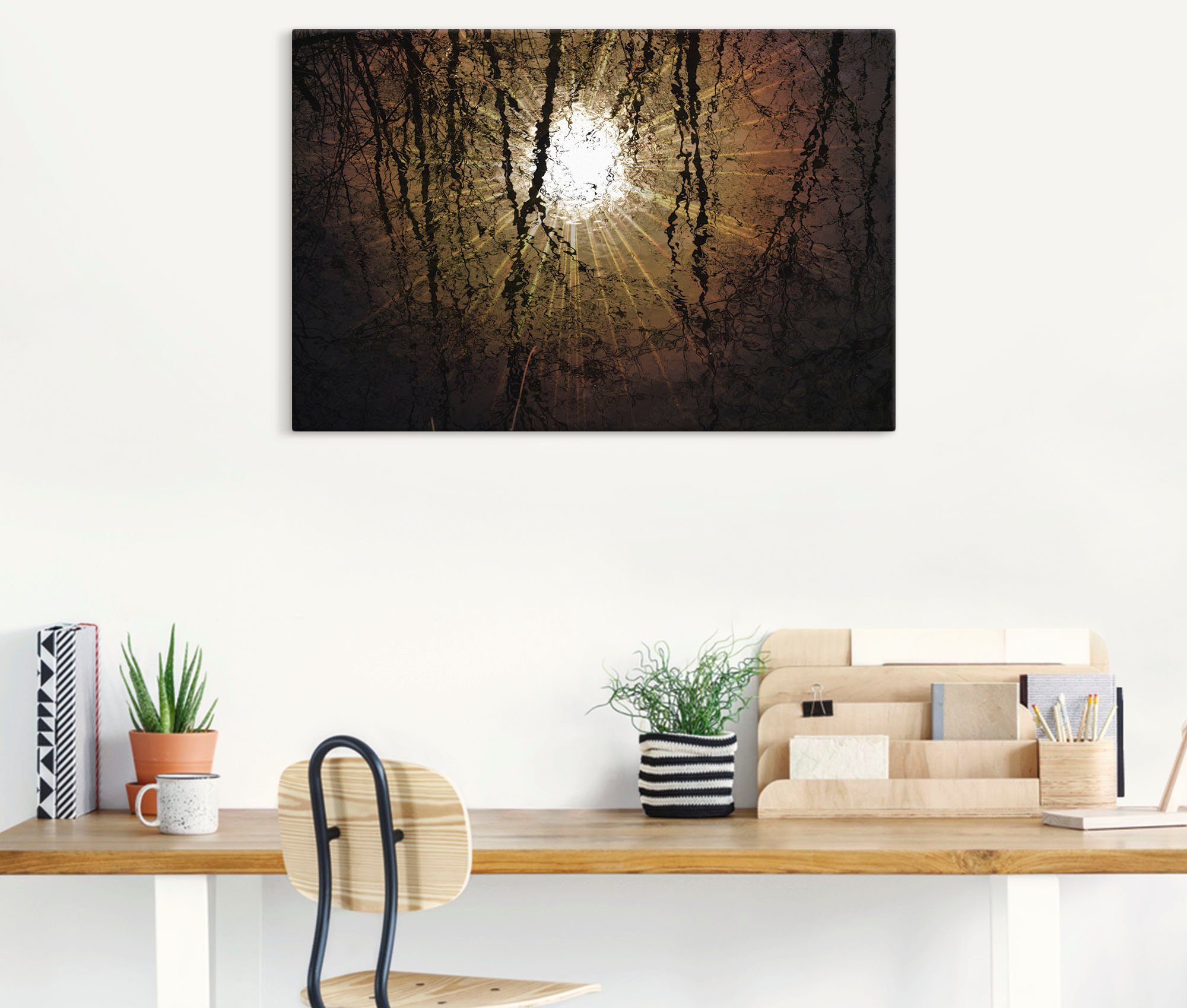 Artland oder Baumbilder (1 Größen Wasserreflektion Leinwandbild, in als versch. Poster St), Sonnenspiegel, Wandaufkleber Alubild, Wandbild