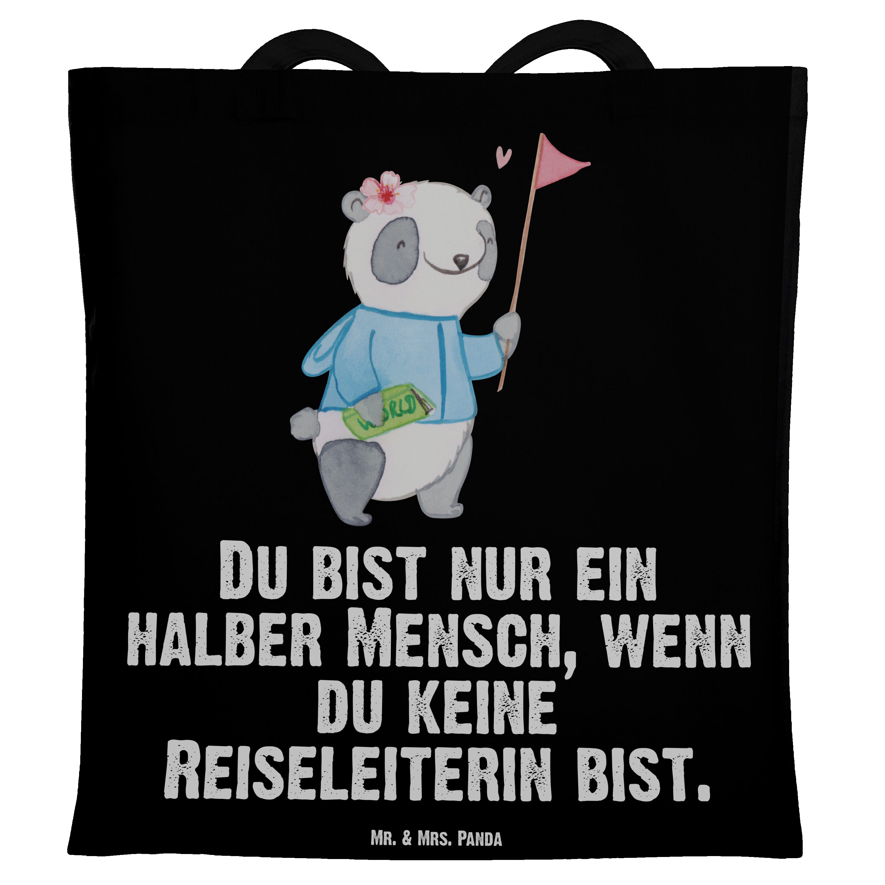 Herz Einkaufsta Beuteltasche, mit Panda - & Reiseleiterin Mr. Geschenk, Mrs. Tragetasche Schwarz (1-tlg) -
