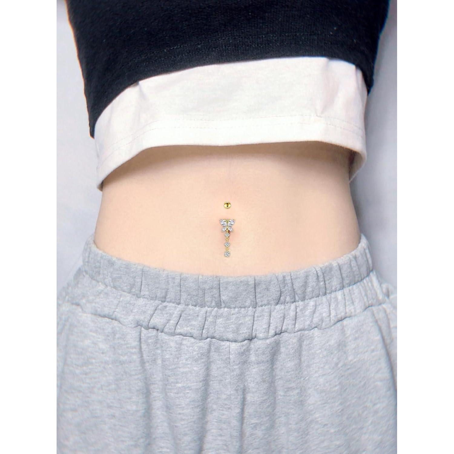 vcmart Bauchnabelpiercing 2 Stk. Bauchnabelpiercing Herz 10mm Chirurgenstahl Silber Gold