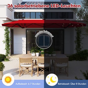 KOMFOTTEU Sonnenschirm, LED Doppelsonnenschirm mit Ständer, 4 x 2m