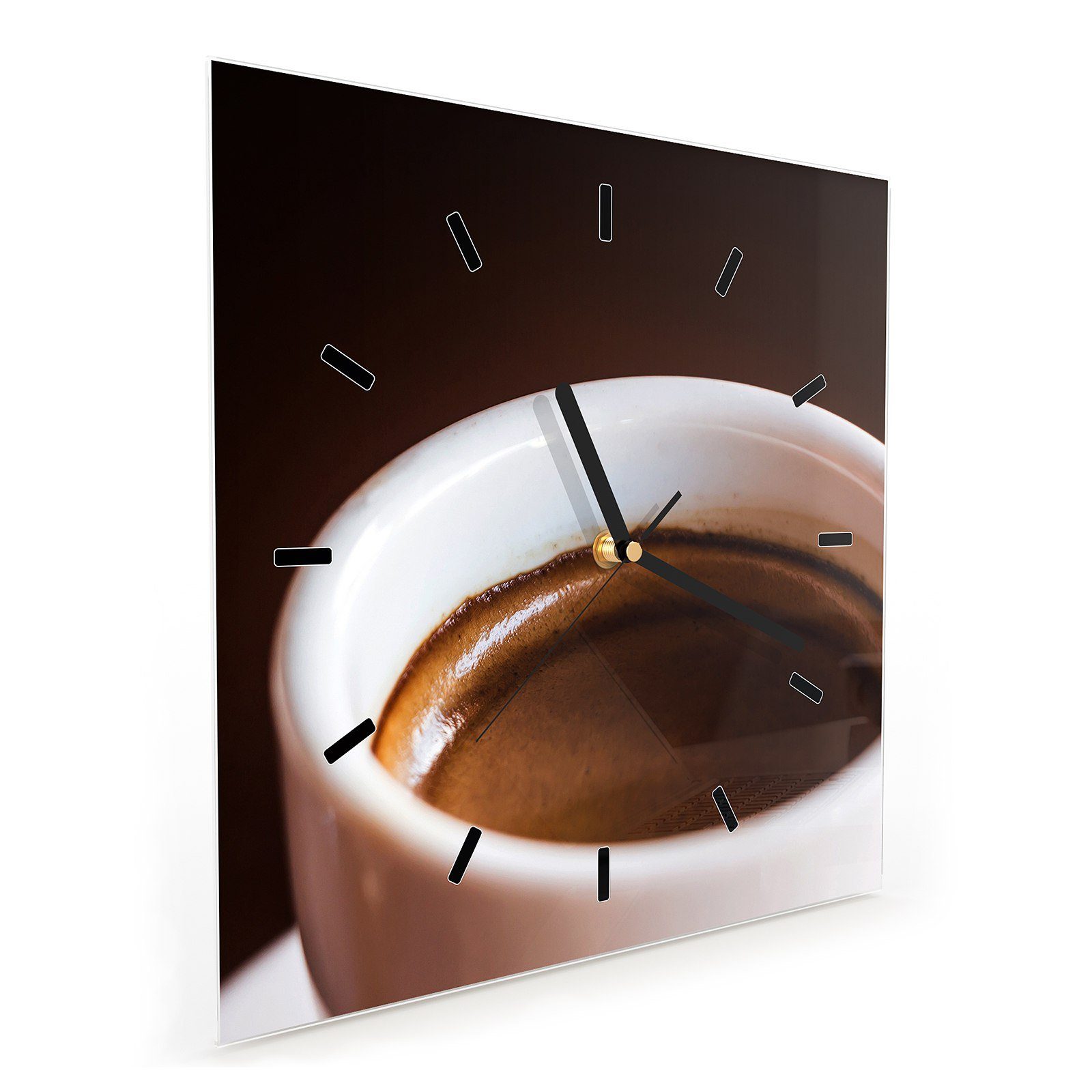 Motiv Glasuhr x Wanduhr Wandkunst Tasse Primedeco mit Größe in 30 Wanduhr 30 cm Espresso