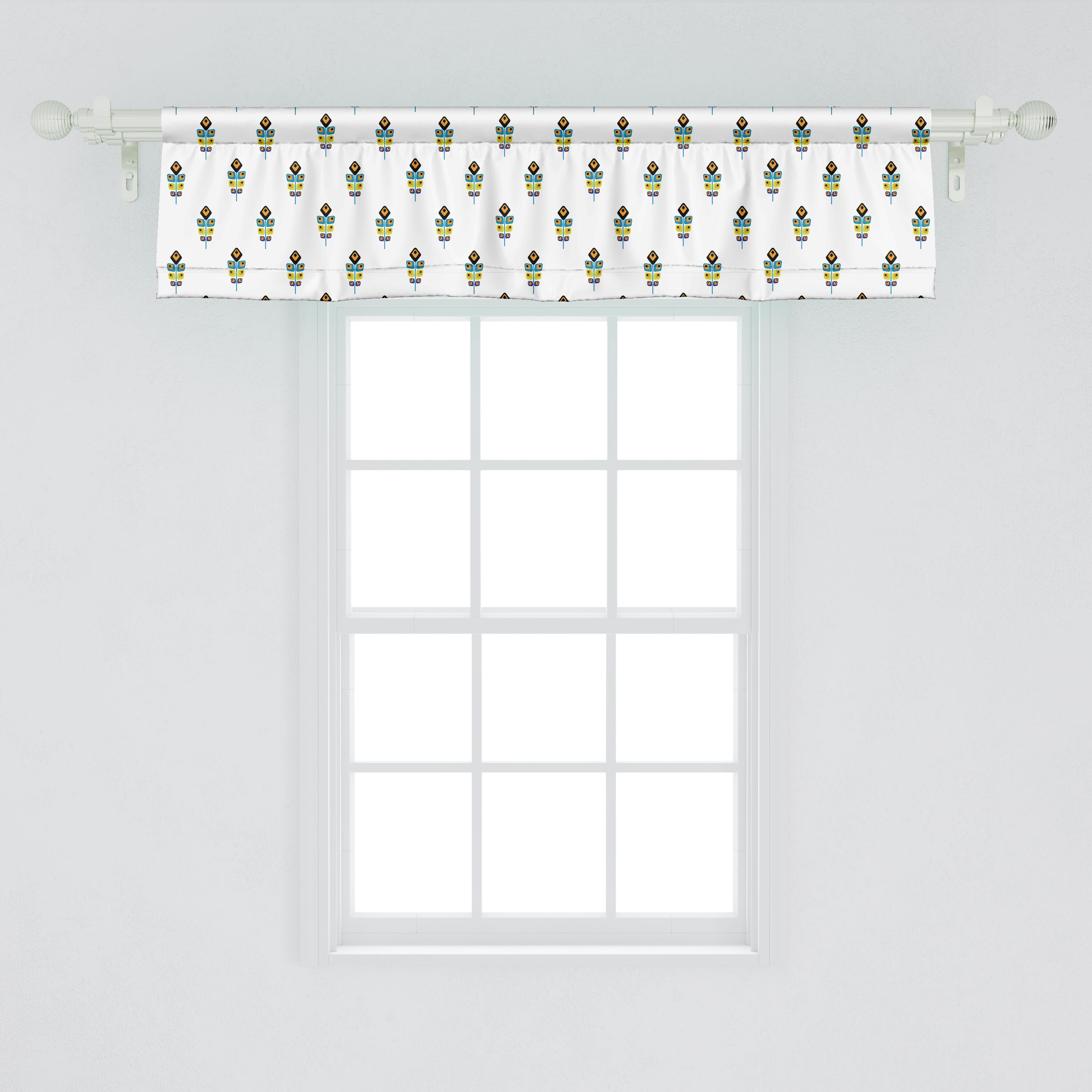 Scheibengardine Vorhang Volant für Küche geometrische Dekor Abakuhaus, Abstrakte mit Schlafzimmer Federn Pfau Microfaser, Stangentasche