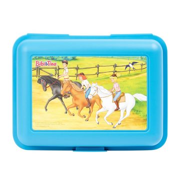 United Labels® Lunchbox Bibi & Tina Brotdose - Pferde Butterbrotdose mit Trennwand Blau, Kunststoff (PP)