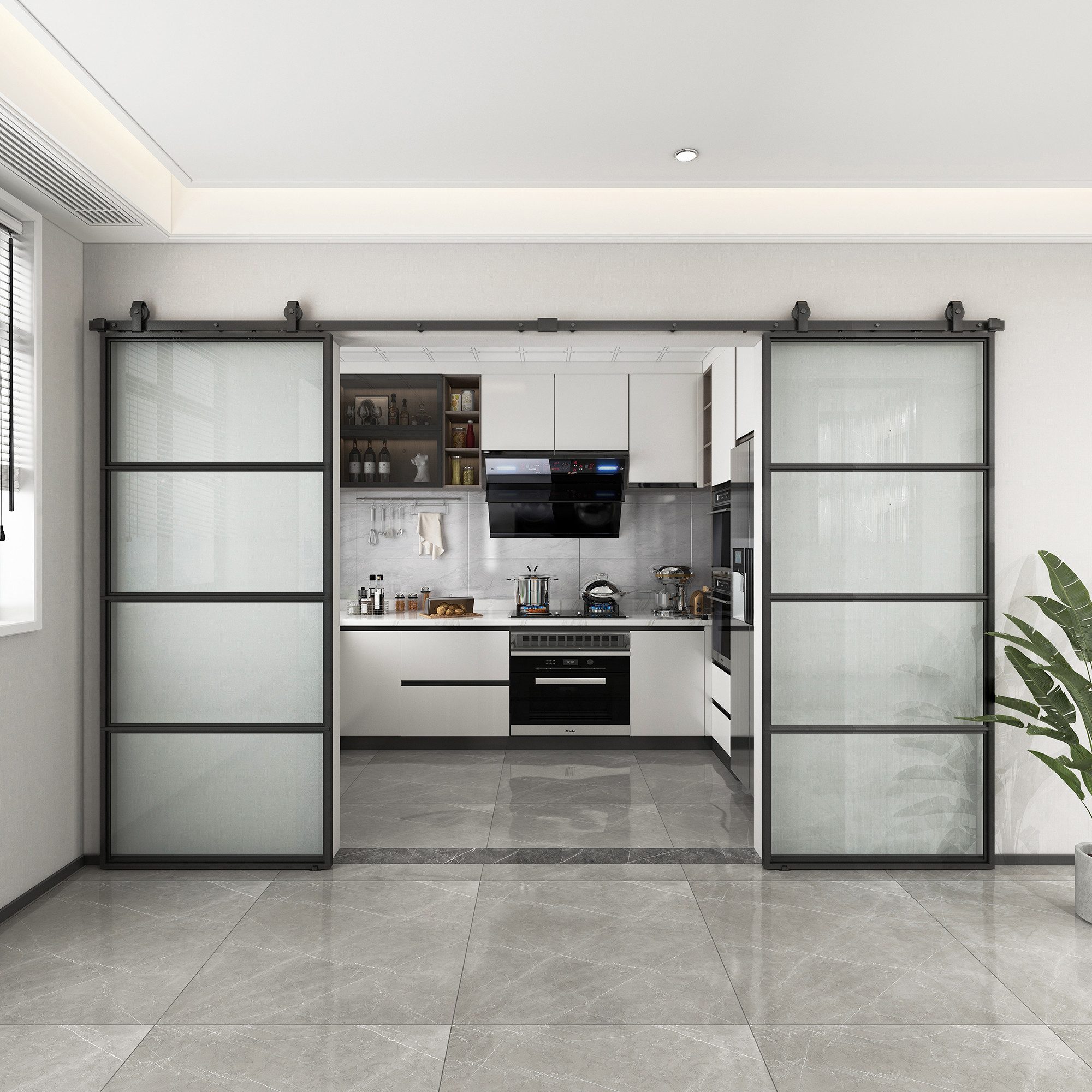 inova wohnen Doppelschiebetür Stahltür Schwarz mit Milchglas Einsatz, Größe günstig online kaufen