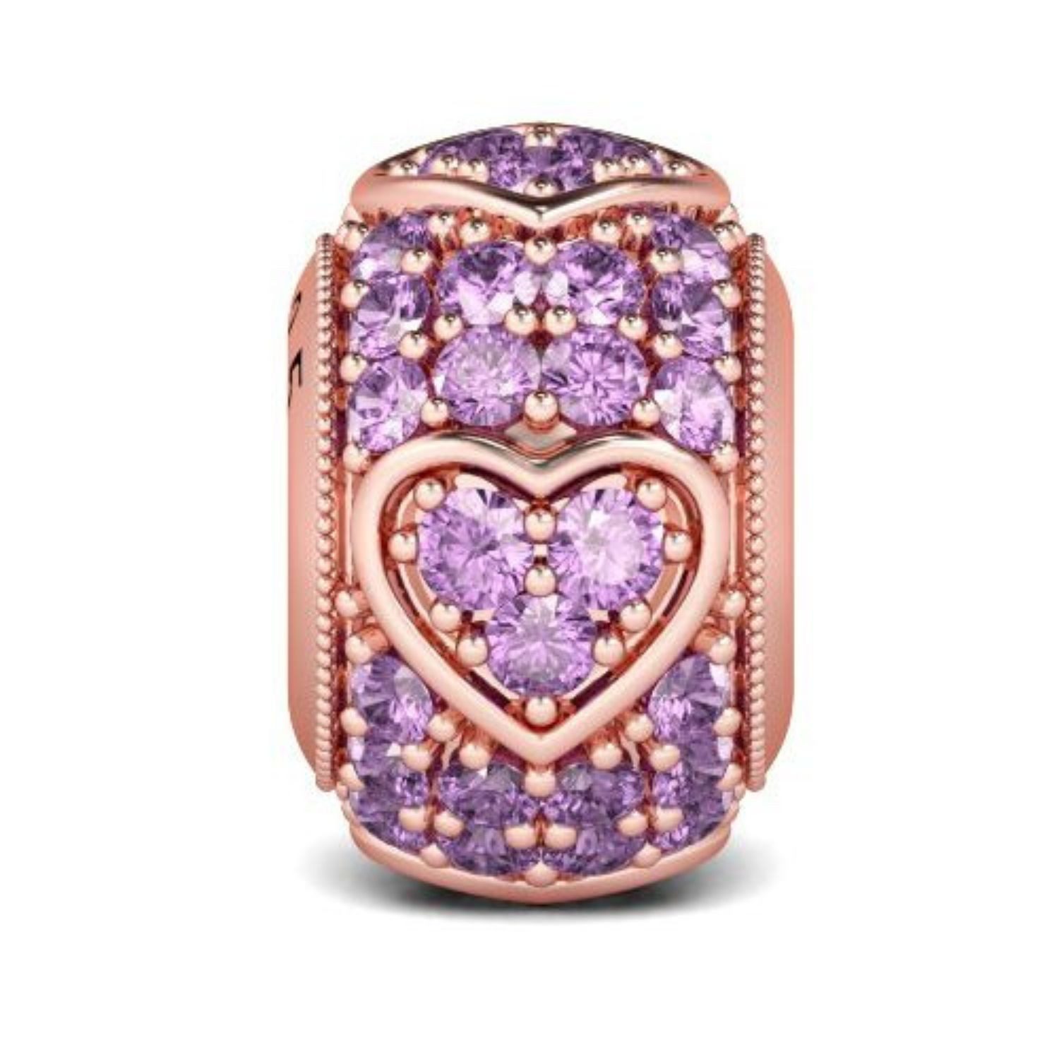 Bead Gnoce Charm Lila Pavé Herzen AJCS22 Silber rosévergoldet
