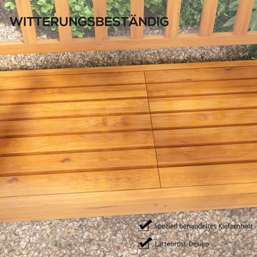 Outsunny Bank 3-Sitzer Sitzbank mit Tisch, Parkbank mit Armlehne (Holzbank, 1-St., Gartenbank), für Balkon, Terrasse, Hellbraun, 153 x 56 x 91 cm