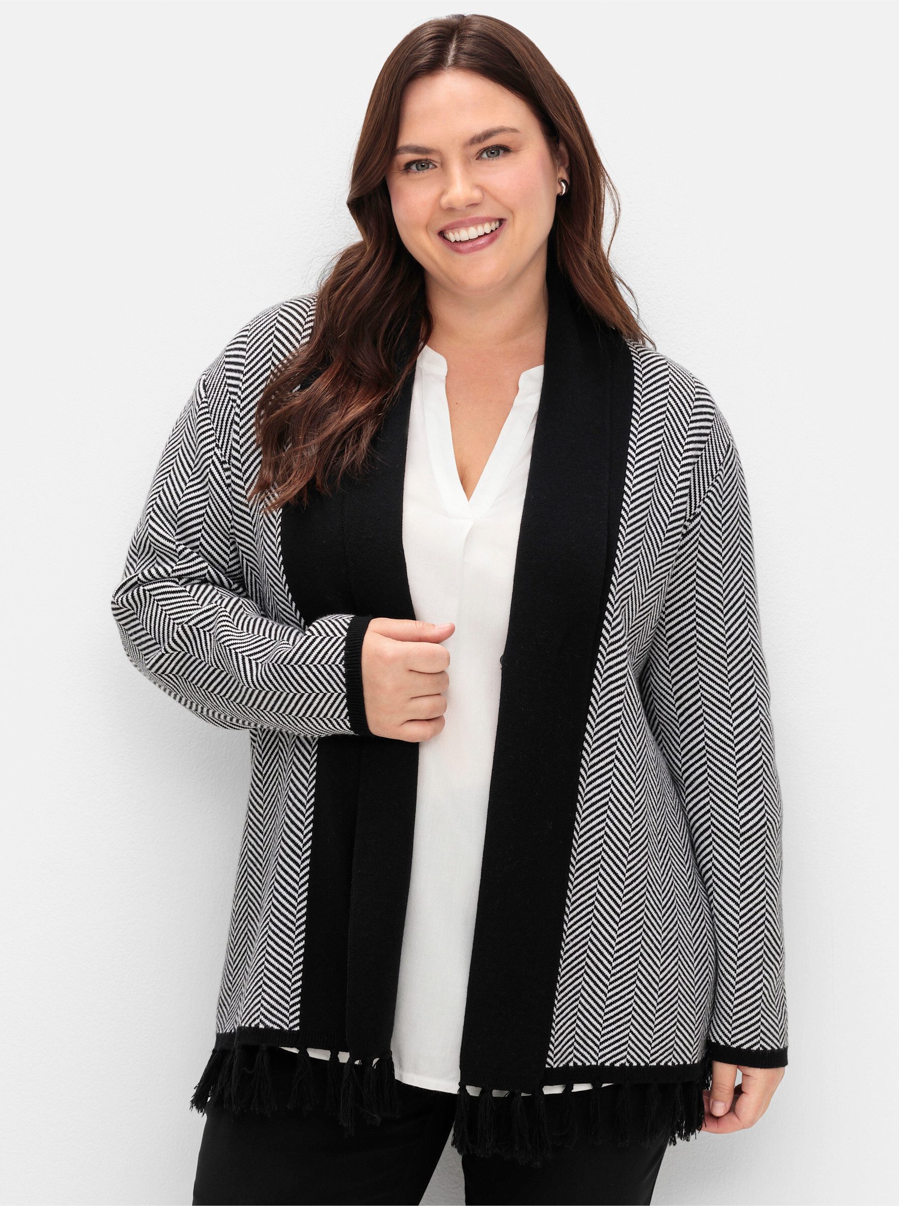 Sheego Strickjacke Strickjacke . im Fischgrätmuster, mit Schalkragen günstig online kaufen