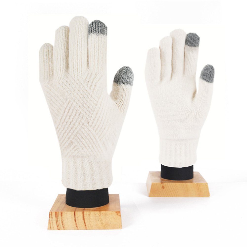 ManKle Strickhandschuhe Winter Touchscreen Fingerhandschuhe Handschuhe Weiß Strick Mehrfarbige