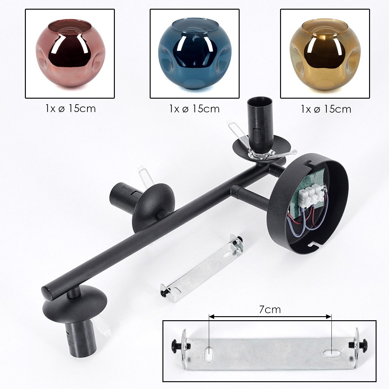 hofstein Wandleuchte Wandlampe aus Metall/Glas in Schwarz/Kupfer/Blau/Gold, moderne Leuchte im Retro/Vintage-Design (Schirme Ø 15 cm), E14