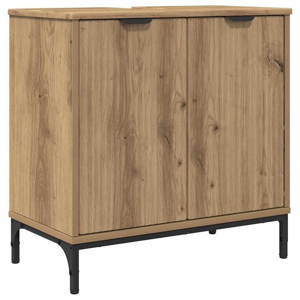 vidaXL Badezimmer-Set 60,5 x 33,5 x 61 cm Badezimmer Waschbecken Schrank mit Speicher Eiche, (1-St)