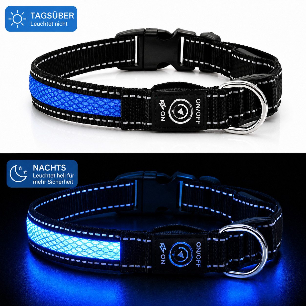 FroShop Leuchthalsband Premium LED Hundehalsband USB verstellbar S–L inkl. Ladekabel, Akku Halsband reflektierend verstellbar Blinkhalsband …
