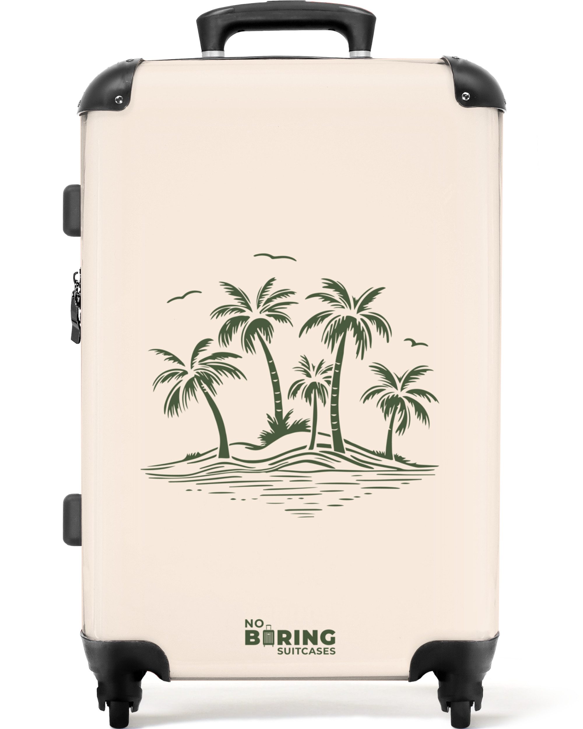 NoBoringSuitcases.com© Hartschalen-Trolley Beige mit grünen Palmen günstig online kaufen