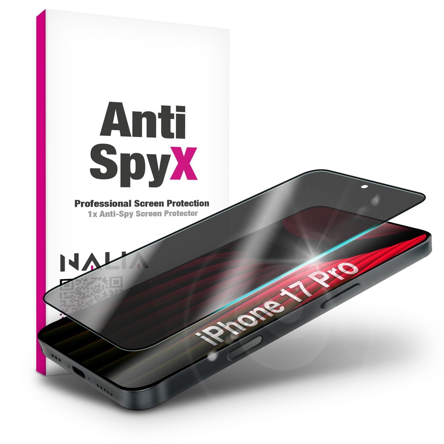 Nalia Schutzfolie Apple iPhone 17 Pro, Anti-Spy Privacy Glas / Diskreter Blickschutz / 9H Display Schutzglas