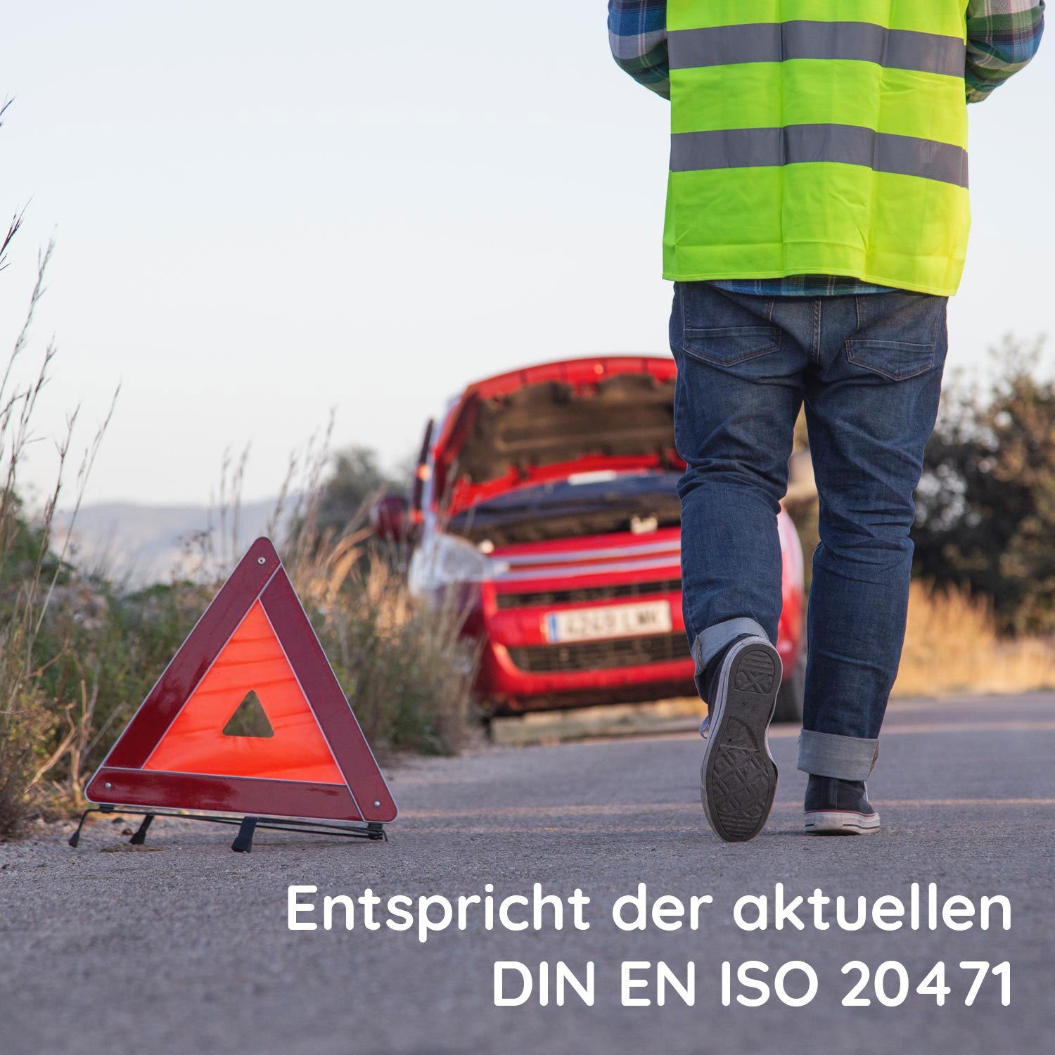 fürs (4-tlg) Warnweste DIN Sicherheitsweste Auto EN PKW ISO 20471 FLEXEO