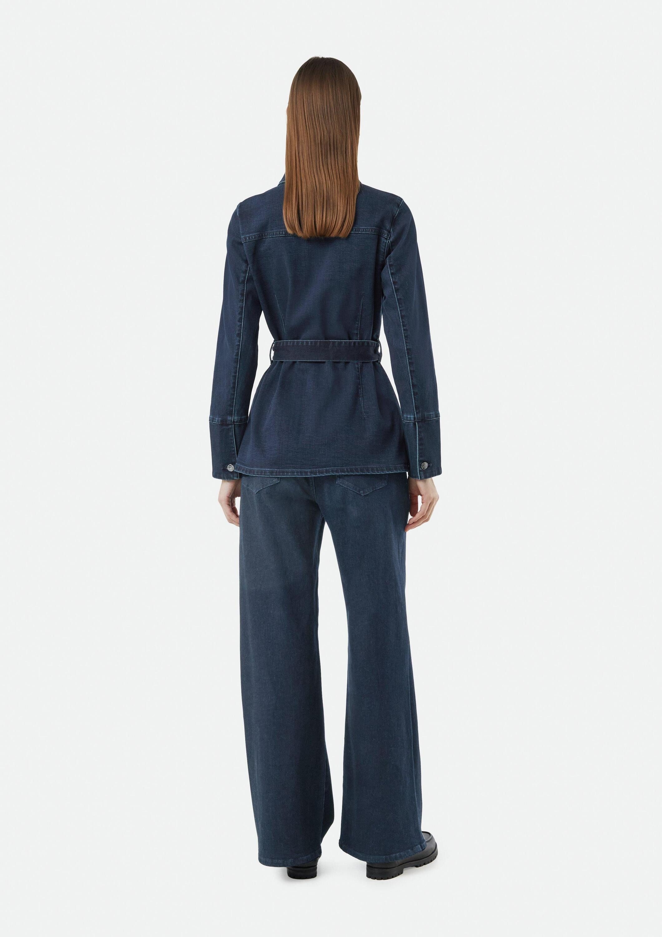 comma Funktionsjacke Indoor-Jacke Elegante Denimjacke mit Umlegekragen und Bindegürtel