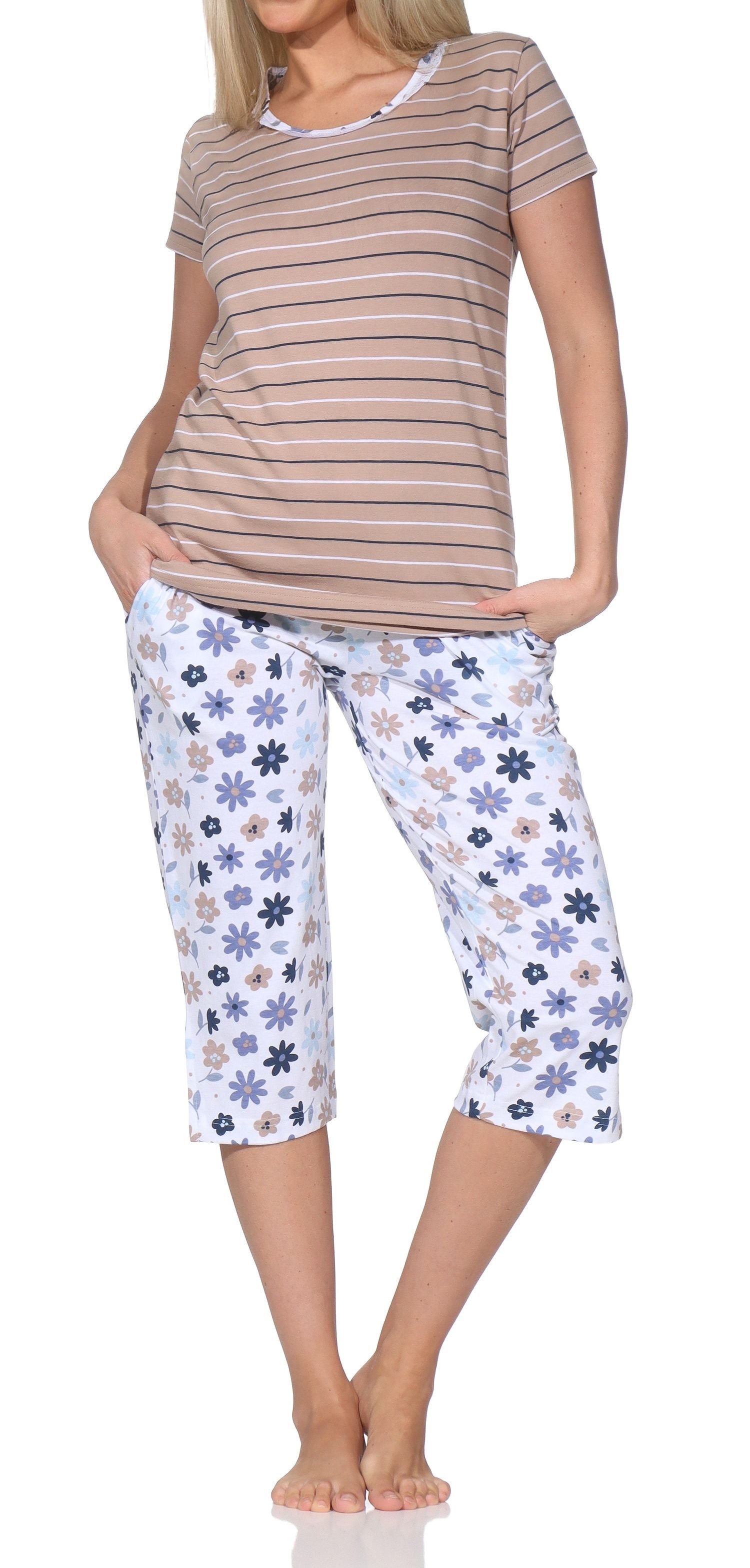Pyjama Normann Damen Capri kurzarm Schlafanzug –auch in Übergrößen verfügbar