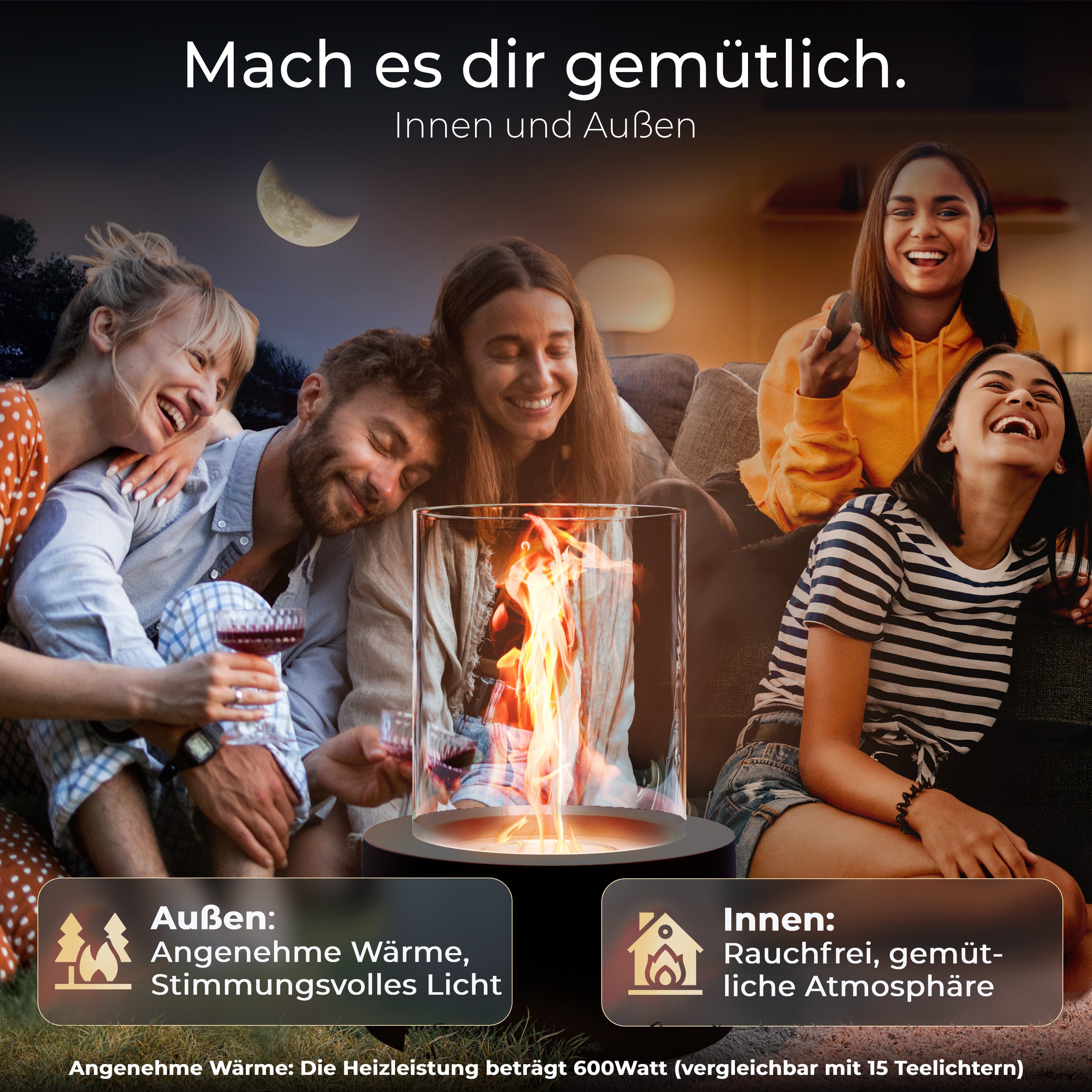 FIRELL Tischfeuer Ethanol Tischkamin Indoor & Outdoor Echtfeuer-Dekokamin (aus massivem Beton, Komplett-Set), Verstellbare Flamme, 3,2 kg Beton, 3h Brenndauer – Bild 5 von 5