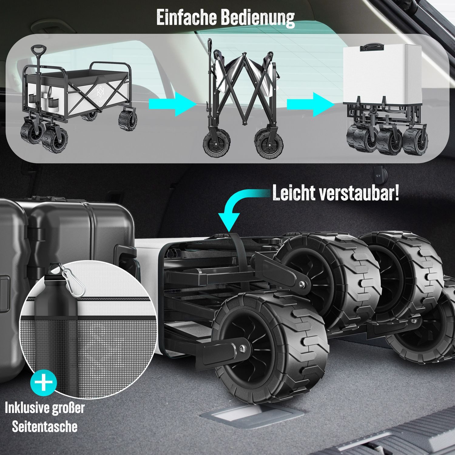 KESSER Bollerwagen, Bollerwagen faltbar Breite Reifen Handwagen Transportkarre