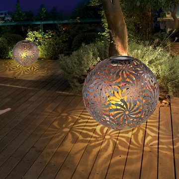 etc-shop LED Gartenleuchte, LED-Leuchtmittel fest verbaut, Warmweiß, LED Solar Steck Leuchte Kugel Strahler antik gold Garten Deko