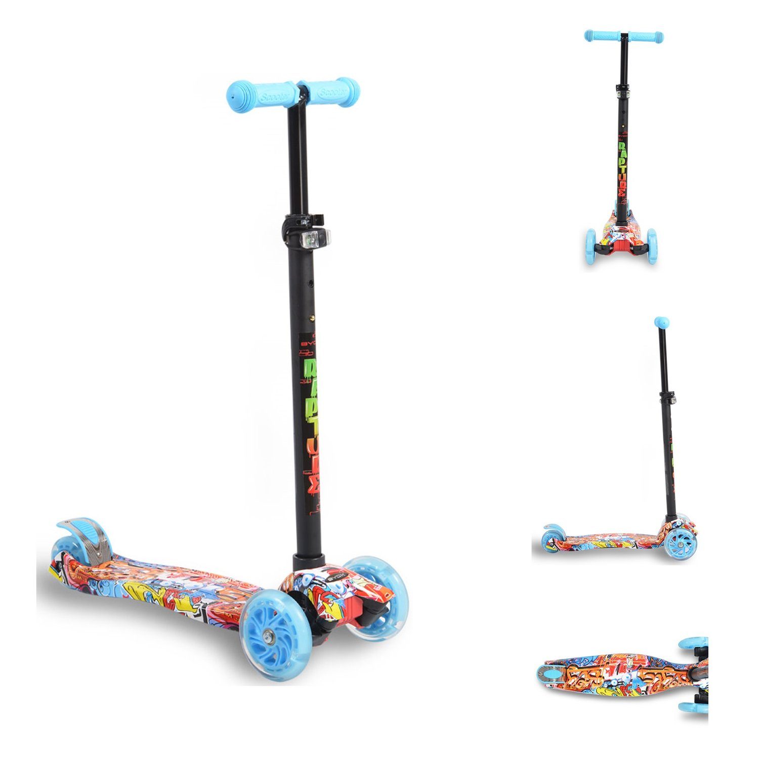 Cityroller Aluminium, Wassertransferdruck, PU Alu, Leuchträder blau Byox Kinderroller aus Rapture