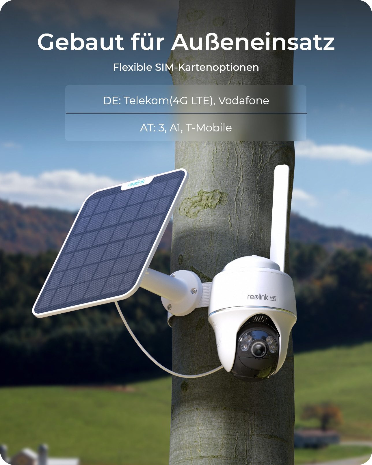 Reolink Überwachungskamera Akku Go PT Ultra+Solarpanel 4G LTE (Außenbereich, 8MP,4K,Intelligente Erkennung,355°&140° PTZ)