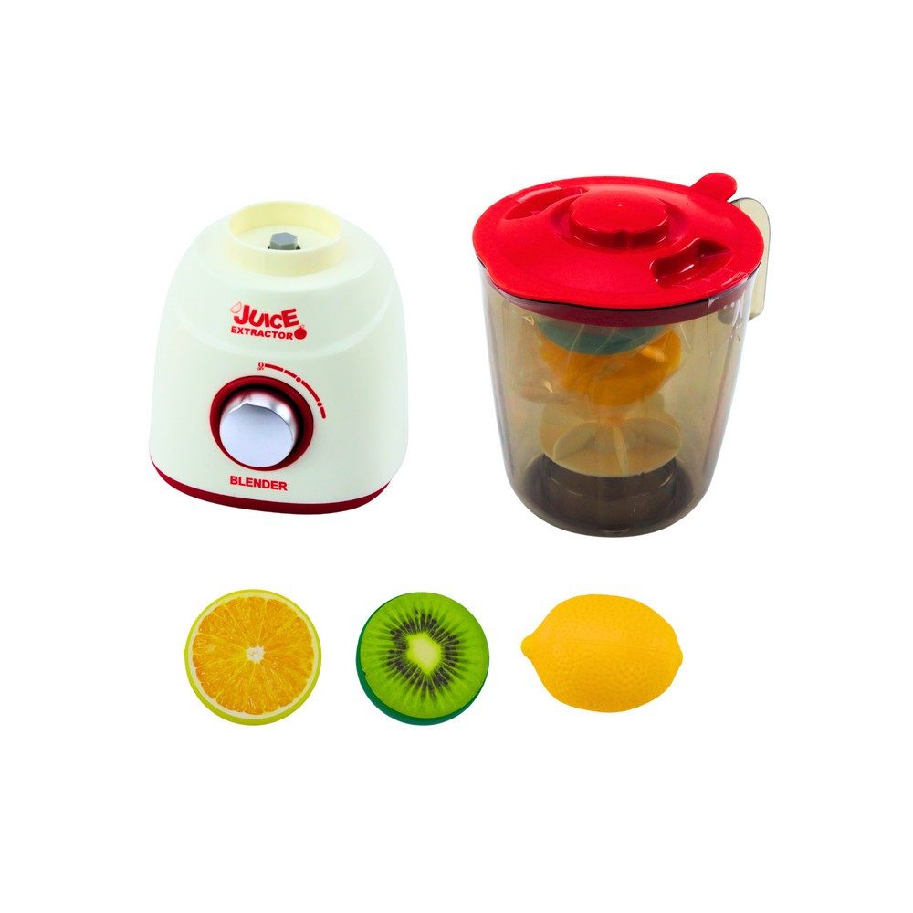 LEAN TOYS Kinder-Standmixer Spielküchenmixer Smoothiebereiter Küchenspielzeug, (Spar-Set, 1-tlg., 19,5x12x10 cm leuchtend), Licht- & Soundeffekte, rotierende Messer, 3 Früchte