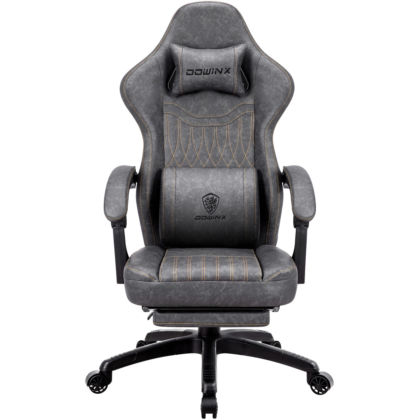 Dowinx Gaming-Stuhl mit Frühling Kissen,Racing Gamer Stuhl mit Massage Lendenwirbelstütze (Packung), Ergonomischer Gaming Sessel mit Fußstütze Bürostuhl PU Leder