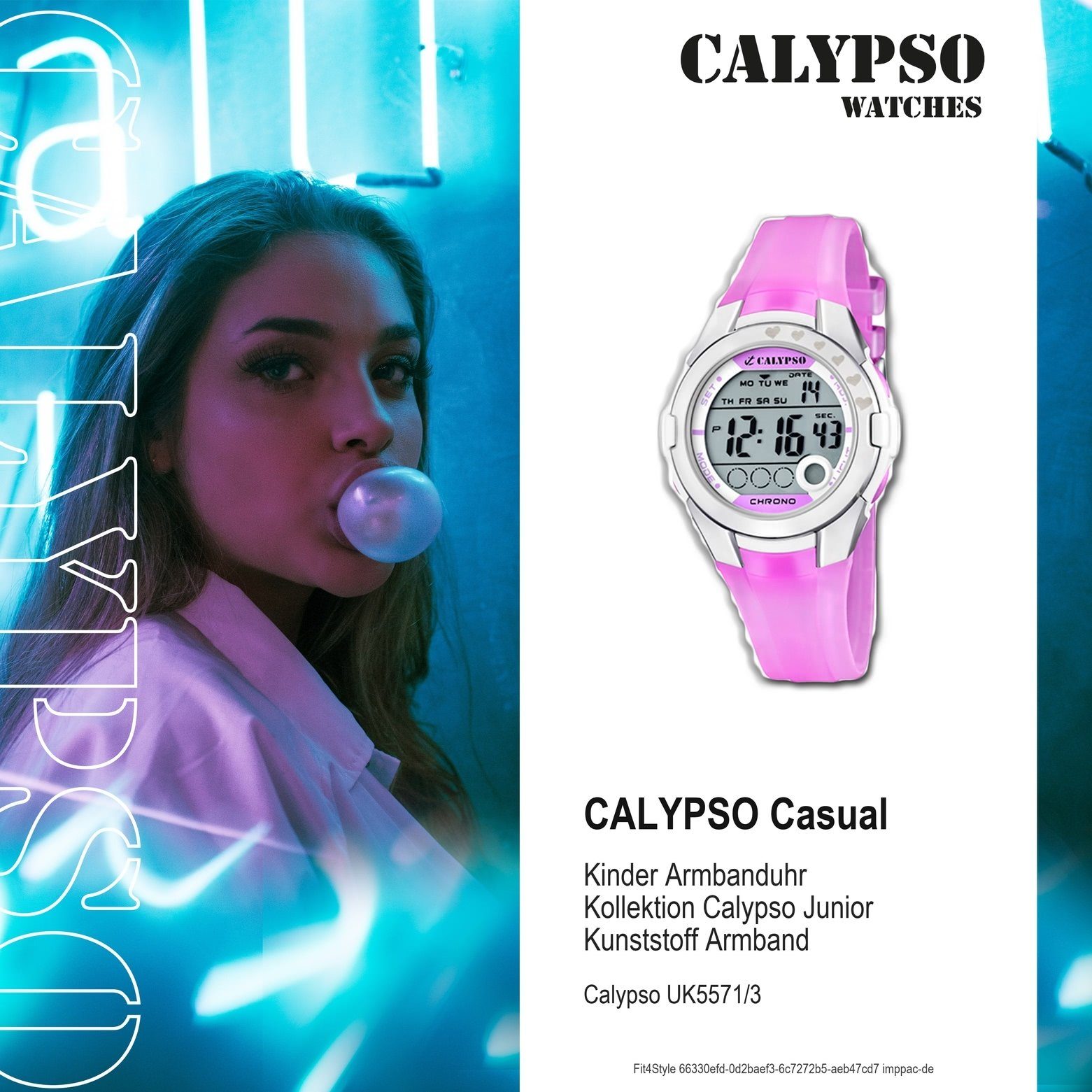 CALYPSO WATCHES Digitaluhr Calypso helllila, Kunststoffband, Armbanduhr Kinder Kinder Casual Kunststoffarmband K5571/3 Uhr rund