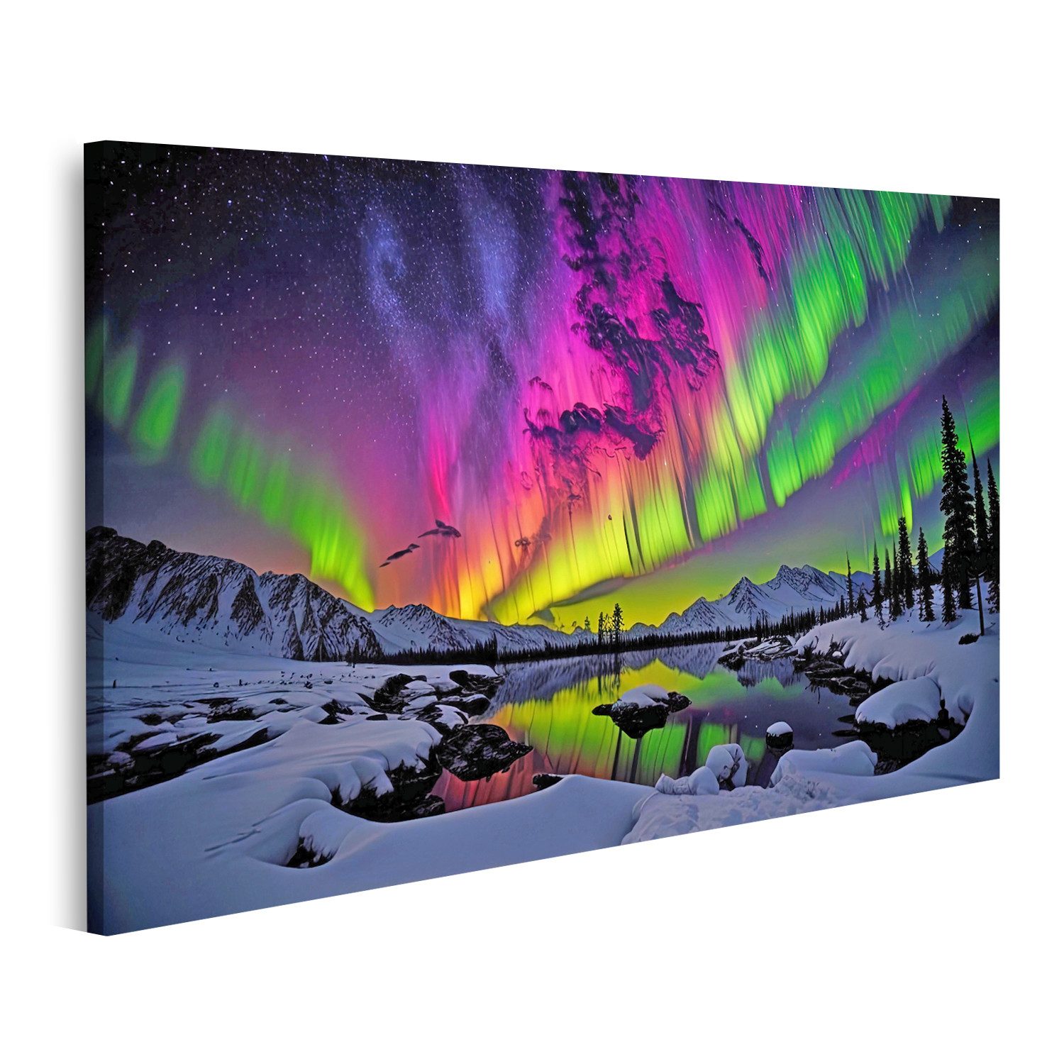 islandburner Leinwandbild Aurora Borealis Nordlicht Himmel Über Berge Bilder