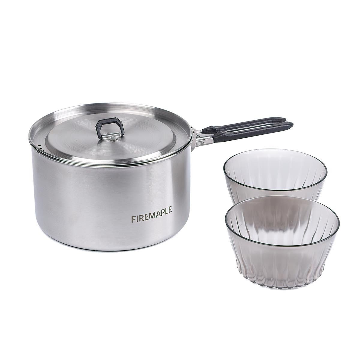 Geschirr-Set Edelstahl Topf 1,5L mit 2 Tritan Schalen, Camping Outdoor