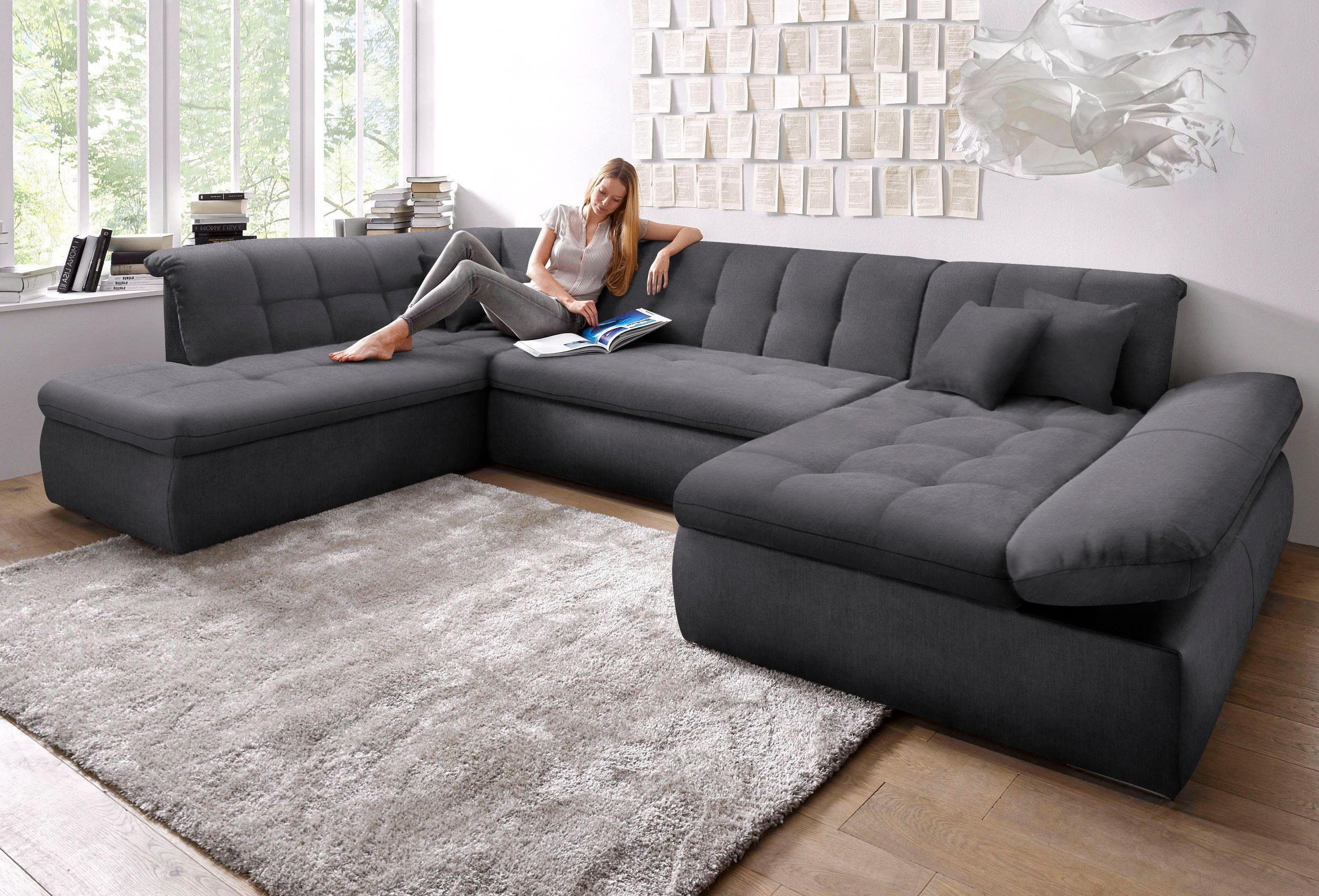 DOMO collection Wohnlandschaft NMORIC im XXL-Format, 353x216x80 cm, inkl. Zierkissen U-Form, wahlweise mit Bettfunktion und Armlehnenverstellung
