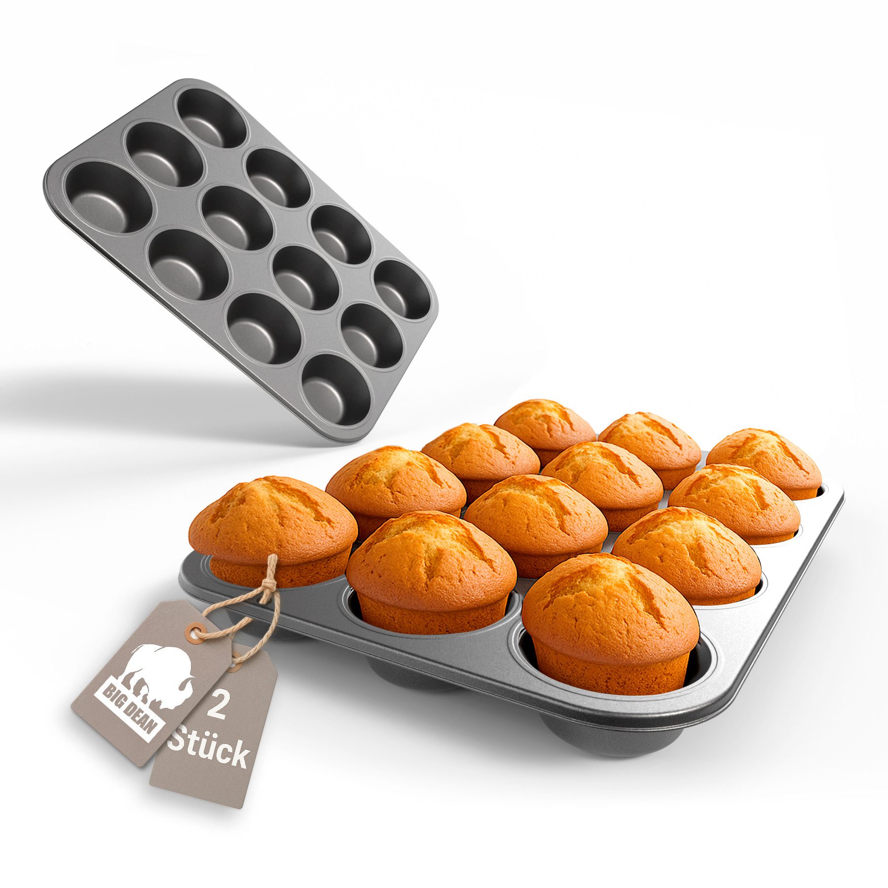 BigDean Muffinform 2er Set Muffin Backform antihaftbeschichtet Muffinform Muffinblech, (Set 2-tlg), Hochwertiger Kohlenstoffstahl