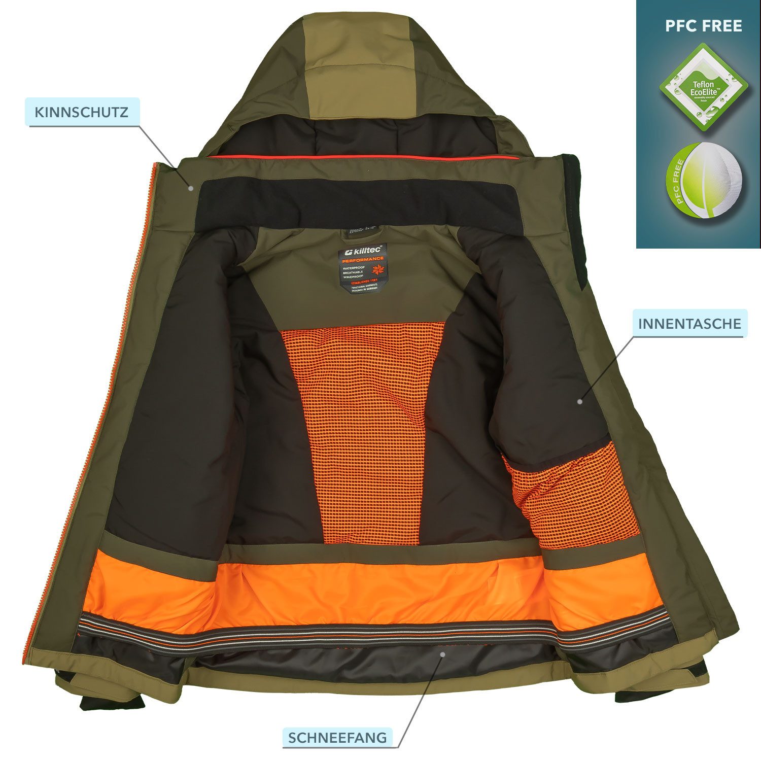 Killtec Skianzug Jungen Winterjacke + Skihose olivgrün, verschweißte Nähte