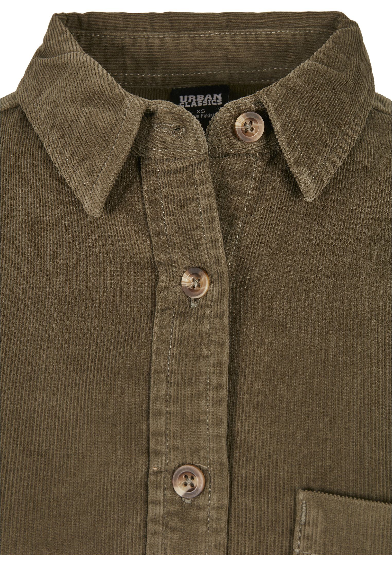 URBAN CLASSICS Shirt olive Damen Ladies Oversized (1-tlg) Langarmhemd Corduroy