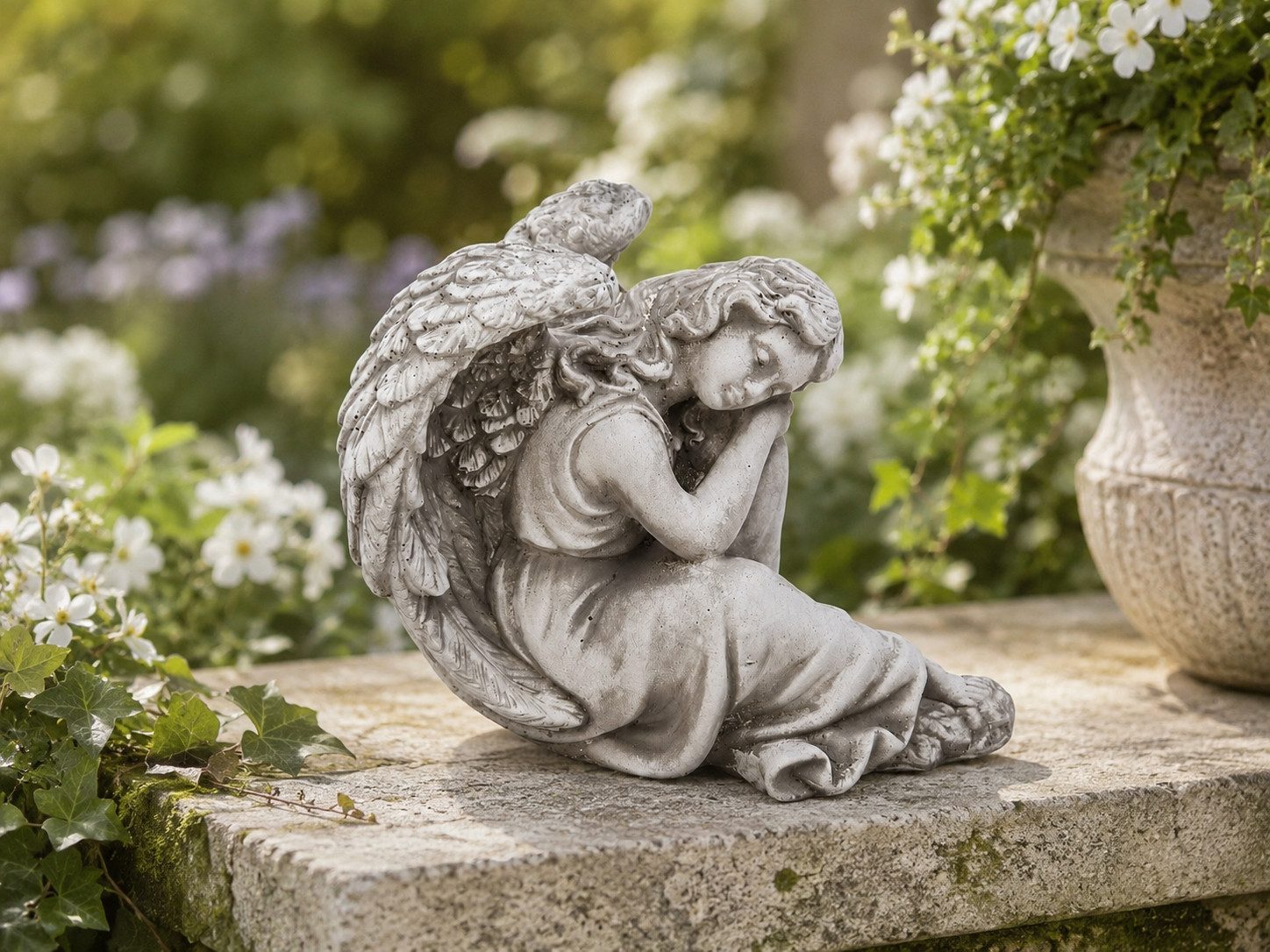 JVmoebel Dekofigur Schlafender Engel Gartenfigur Steinoptik Grau Dekorativ Sofort (Einzelartikel, 1 St., 1-teilig), Made in Europe