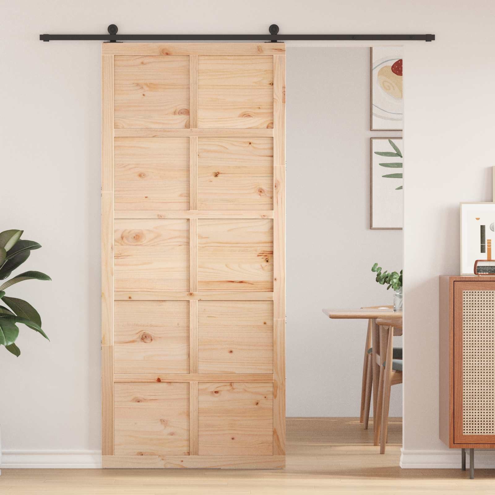 vidaXL Schiebetür Scheunentür 90 x 2,5 x 208 cm Massives Kiefernholz Natur (1-St)
